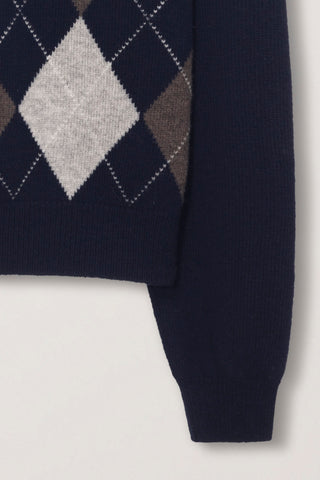 UNISEX ARGYLE CREWNECK SWEATER NAVY