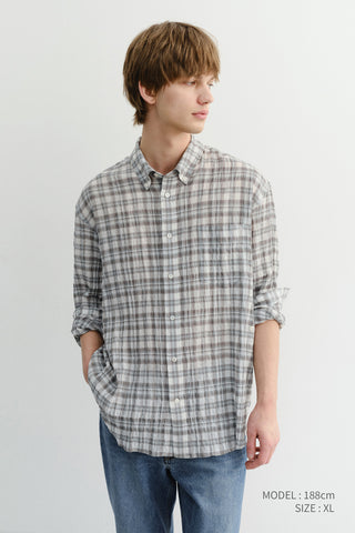 UNISEX SEERSUCKER BD SHIRT SOFT GREEN CHECK