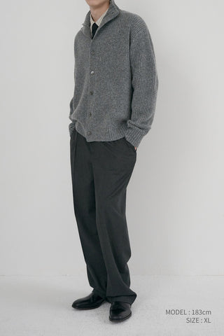 UNISEX HIGH NECK BUTTON CARDIGAN MELANGE GREY