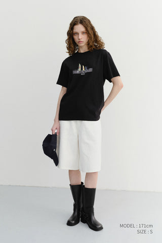 RELAXED BERMUDA DENIM SHORTS IVORY