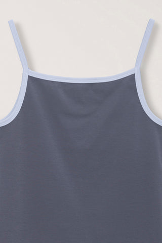 2-TONE TRIM SLEEVELESS TOP CHARCOAL SOFT BLUE