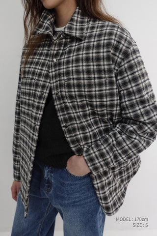 UNISEX QUILTED FLANNEL SHIRT BLACK CHECK