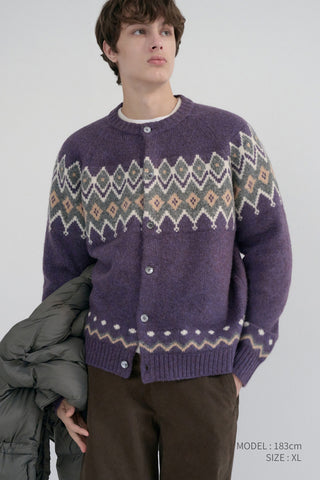 UNISEX CHUNKY PATTERN CARDIGAN PURPLE