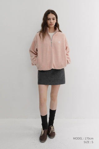 UNISEX HALF ZIP-UP FLEECE SWEATSHIRT CANDY PINK