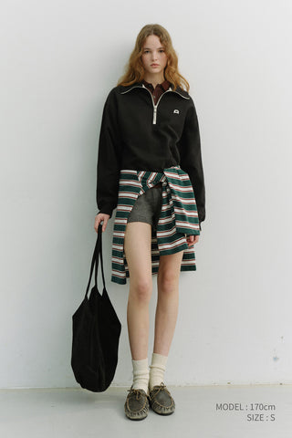 UNISEX LEATHER LOGO HALF ZIP-UP SWEATSHIRT BLACK
