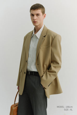 UNISEX 2 BUTTON WOOL BLAZER BEIGE