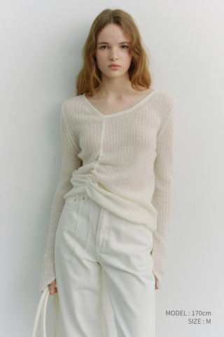 2-WAY SHIRRING KNIT TOP IVORY
