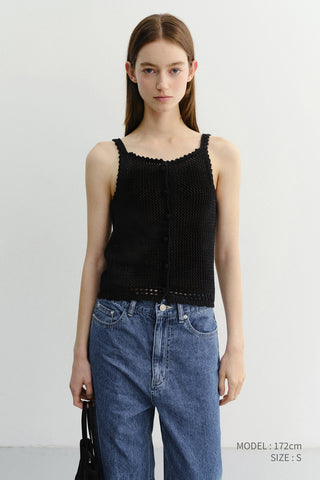 CROCHET BUSTIER KNIT TOP BLACK