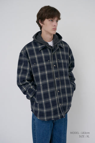 UNISEX QUILTED FLANNEL SHIRT NAVY CHECK