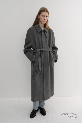 UNISEX BELTED CASHMERE MAC COAT MELANGE GREY