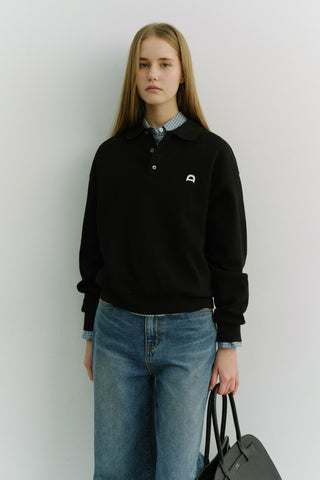UNISEX LEATHER LOGO COLLARED T-SHIRT BLACK