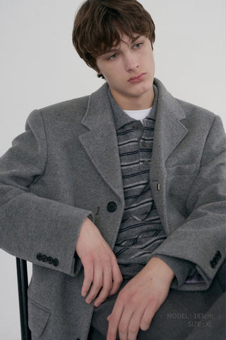 UNISEX 2-WAY 3 BUTTON CASHMERE COAT MELANGE GREY