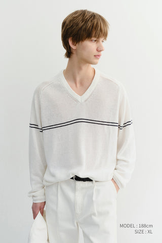 UNISEX V-NECK STRIPED SWEATER CREAM