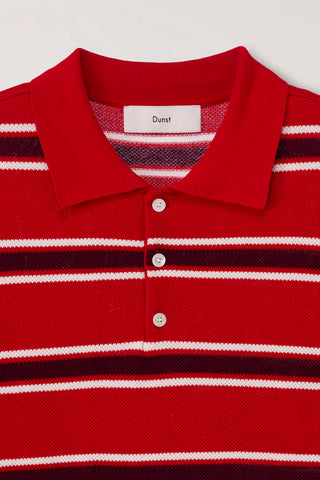 UNISEX MULTI STRIPED POLO KNIT RED BURGUNDY