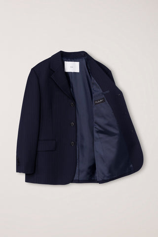 UNISEX CLASSIC 3 BUTTON WOOL BLAZER NAVY STRIPE