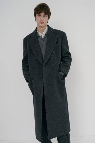 UNISEX TAILORED DOUBLE-BREASTED COAT CHARCOAL GREY PATTERN