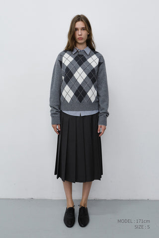 UNISEX ARGYLE CREWNECK SWEATER GREY