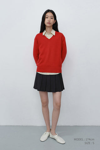 UNISEX CASHMERE V-NECK SWEATER RED