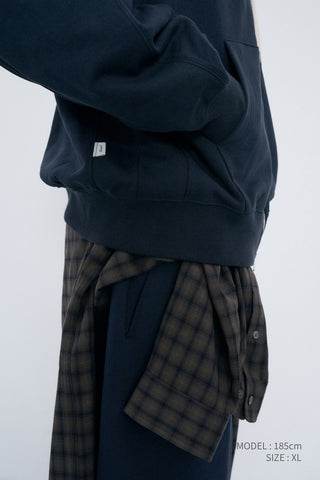 UNISEX LEATHER LOGO ZIP-UP HOODIE FRENCH NAVY