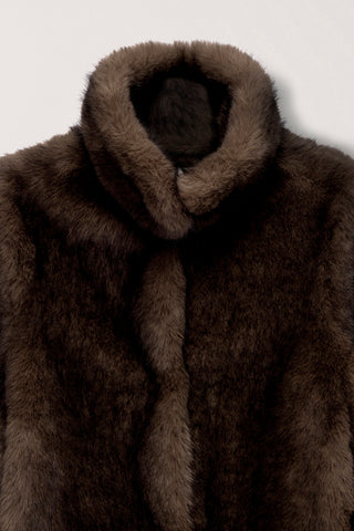 CROPPED FUR JACKET BROWN