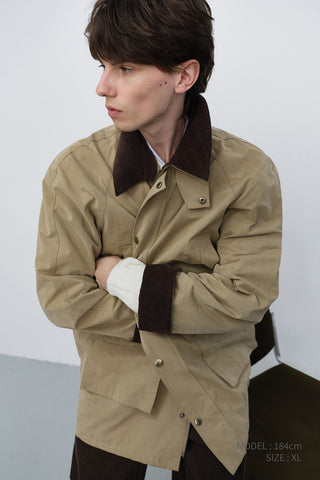 UNISEX WAXED COTTON HUNTING JACKET BEIGE