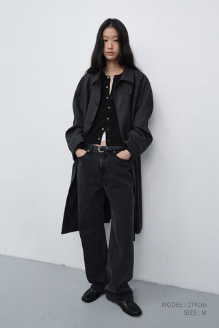 UNISEX H-LINE WOOL MAC COAT CHARCOAL GREY