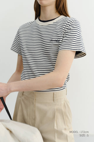 ESSENTIAL STRIPE LOGO T-SHIRT CREAM NAVY STRIPE