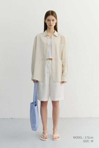 UNISEX CLASSIC STRIPED BD OVERSHIRT BEIGE