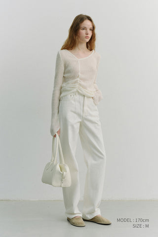 2-WAY SHIRRING KNIT TOP IVORY
