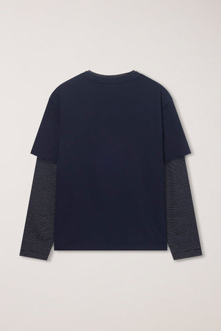 UNISEX LAYERED SET-UP T-SHIRT NAVY BLACK STRIPE