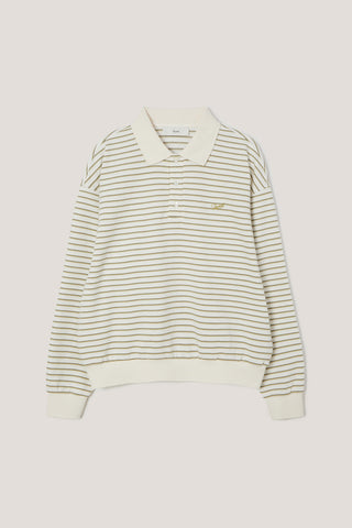 UNISEX STRIPED LOGO COLLARED T-SHIRT OLIVE STRIPE