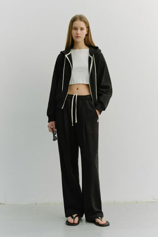 UNISEX LEATHER LOGO WIDE SWEAT PANTS BLACK