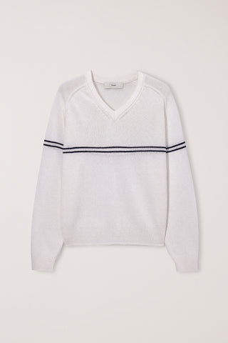UNISEX V-NECK STRIPED SWEATER CREAM