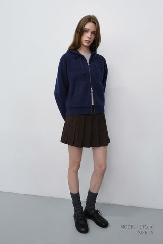 UNISEX HOODED KNIT CARDIGAN DARK BLUE
