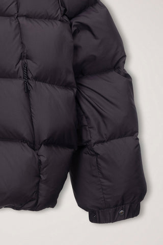 UNISEX HOODED VOLUME GOOSE DOWN JACKET DARK BROWN