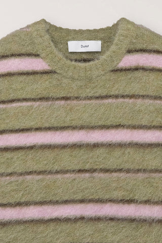 UNISEX STRIPED HAIRY SWEATER OLIVE PINK