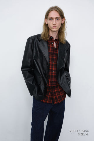 UNISEX RELAXED ALTER-LEATHER HALF JACKET BLACK
