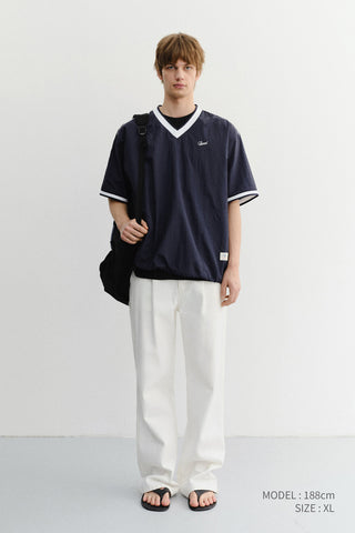 UNISEX V-NECK WOVEN TOP NAVY
