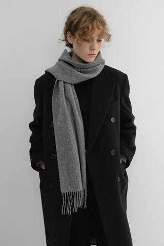 FRINGED CASHMERE MUFFLER MELANGE GREY