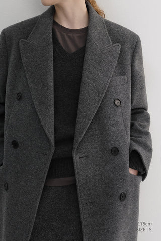 UNISEX TAILORED DOUBLE-BREASTED CASHMERE COAT MELANGE GREY