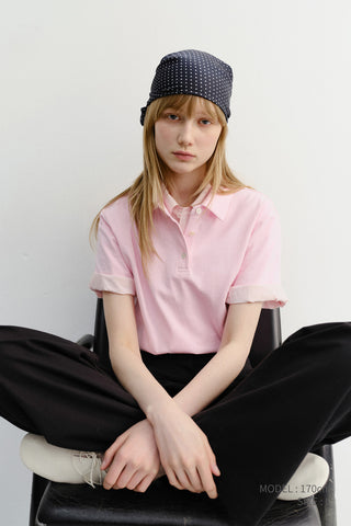 CROPPED SLIM COLLARED T-SHIRT PINK