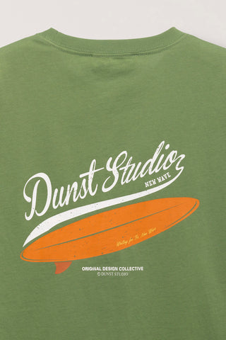 UNISEX SUMMER HOLIDAY SURF BOARD T-SHIRT OLIVE GREEN