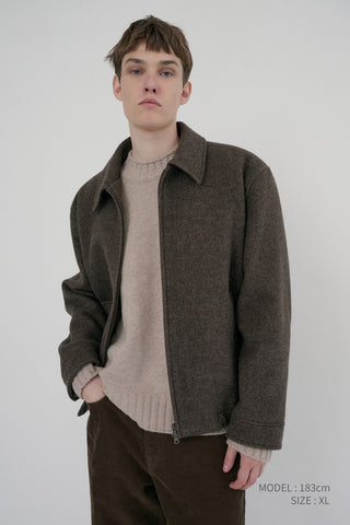 UNISEX COLLARED WOOL BLOUSON BROWN MELANGE