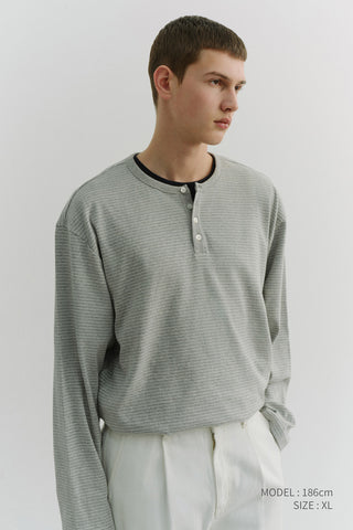 UNISEX HENLEY-NECK T-SHIRT GREY STRIPE
