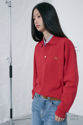 UNISEX LEATHER LOGO COLLARED T-SHIRT RED