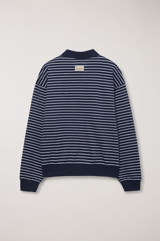 UNISEX STRIPED LOGO COLLARED T-SHIRT NAVY