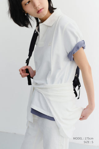 UNISEX LEATHER LOGO POLO SHIRT OFF WHITE