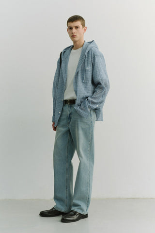 UNISEX CLASSIC HOODED SHIRT SOFT BLUE CHECK