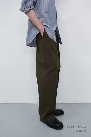 DOUBLE PLEATED WIDE CHINO SLACKS KHAKI