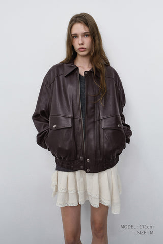 UNISEX OVERSIZED VINTAGE LEATHER BLOUSON BROWN